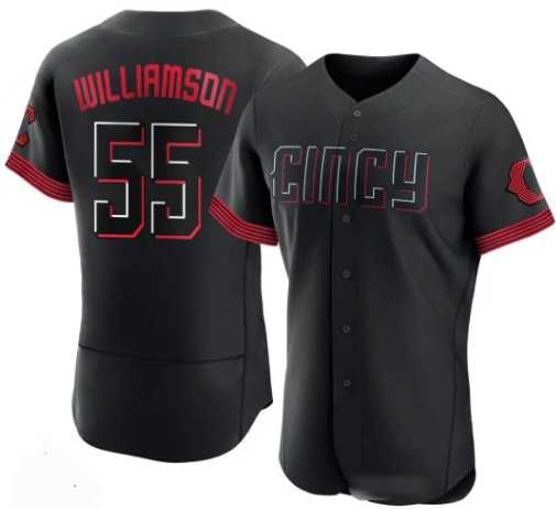 Men%27s Cincinnati Reds #55 Brandon Williamson Black 2023 City Connect Cool Base Stitched Jersey Dzhi